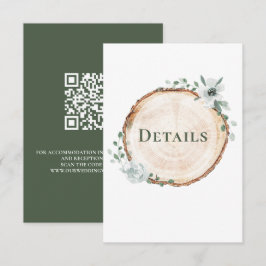 Rustic Wood Wedding botanical Details QRコード エンクロージャーカード