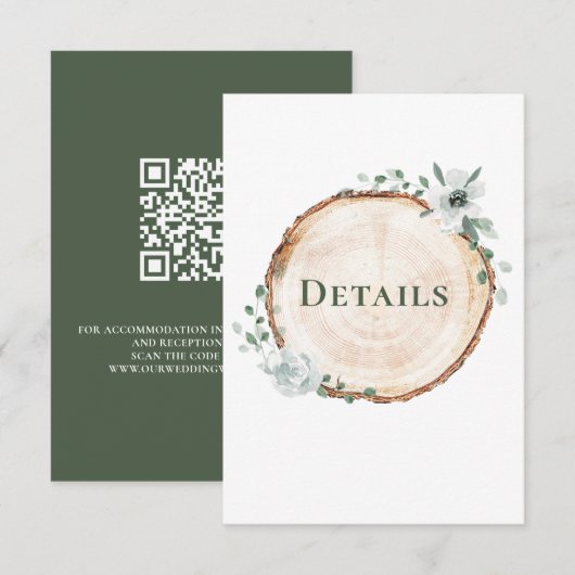 Rustic Wood Wedding botanical Details QRコード エンクロージャーカード (正面/裏面)