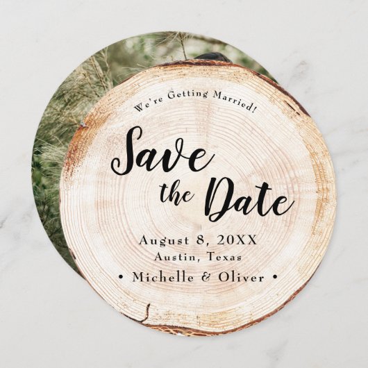 Rustic Wood Wedding Save the date custom photo 招待状 (正面/裏面)