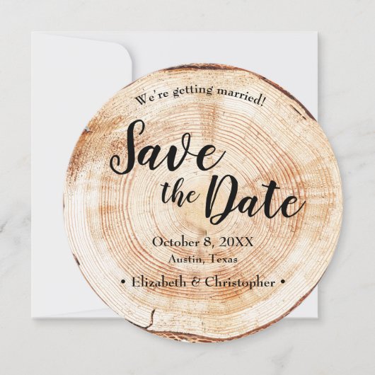 Rustic Wood Wedding Save the date photo QR code 招待状 (正面)