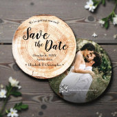 Rustic Wood Wedding Save the date photo QR code 招待状