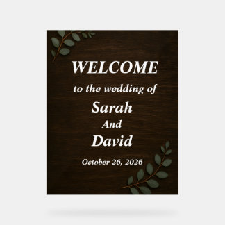 Rustic Wood Wedding Welcome Sign with Eucalyptus L アクリルサイン