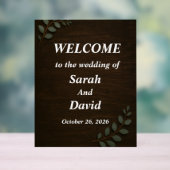 Rustic Wood Wedding Welcome Sign with Eucalyptus L アクリルサイン (ニュートラル)