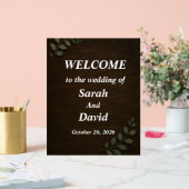 Rustic Wood Wedding Welcome Sign with Eucalyptus L アクリルサイン (ウェディング)