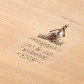 Rustic Wood Western Chapel Wedding アクリル招待状 (レイダウン)