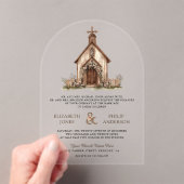 Rustic Wood Western Chapel Wedding アクリル招待状 (インサイチュ (ポータブル))