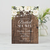 Rustic Wood White Floral Bridal Shower 招待状 (スタンド正面)
