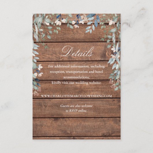 Rustic Wood Wildflowers Floral Wedding Details エンクロージャーカード (正面)