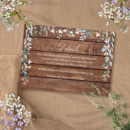 Rustic Wood Wildflowers Floral Wedding Details エンクロージャーカード