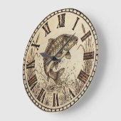 Rustic Woodburned Fish Wall Clock ラージ壁時計 (傾斜)