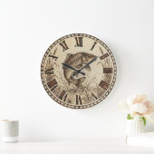 Rustic Woodburned Fish Wall Clock ラージ壁時計 (ホーム)