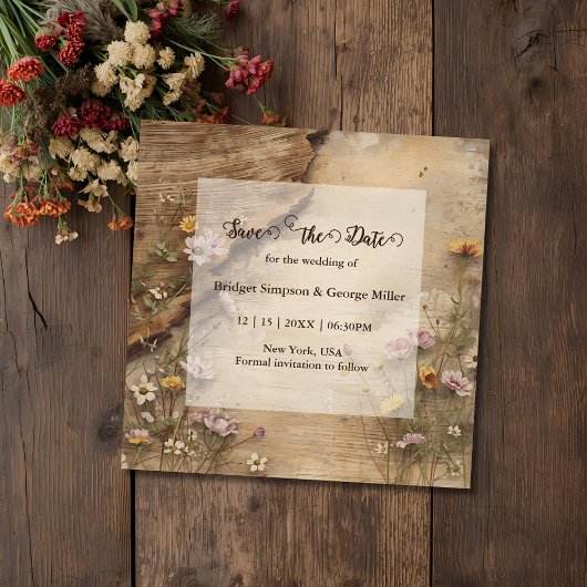 Rustic Wooden Bohemian Floral Wedding  セーブザデート