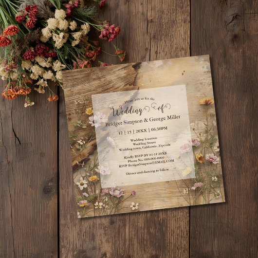 Rustic Wooden Bohemian Floral Wedding  招待状