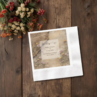 Rustic Wooden Bohemian Floral Wedding  縁ありカクテルナプキン
