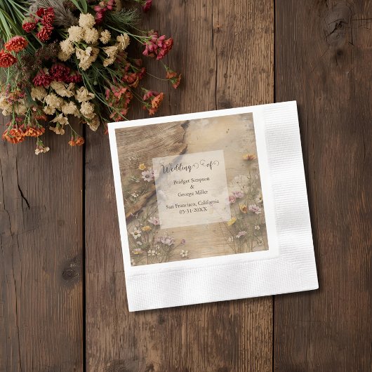 Rustic Wooden Bohemian Floral Wedding  縁ありカクテルナプキン