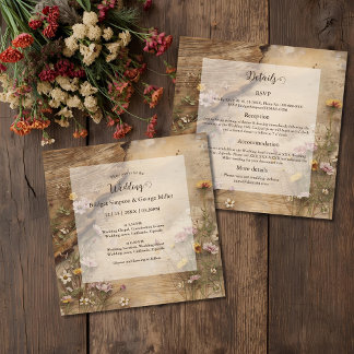 Rustic Wooden Bohemian Floral Wedding all in one  招待状