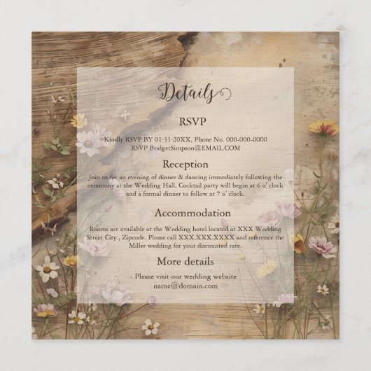 Rustic Wooden Bohemian Floral Wedding all in one  招待状 (裏面)