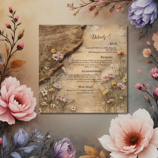 Rustic Wooden Bohemian Floral Wedding  Enclosure C エンクロージャーカード