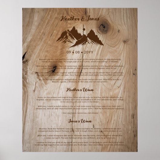 Rustic Wooden Brown Mountains Landscape Wedding ポスター (正面)
