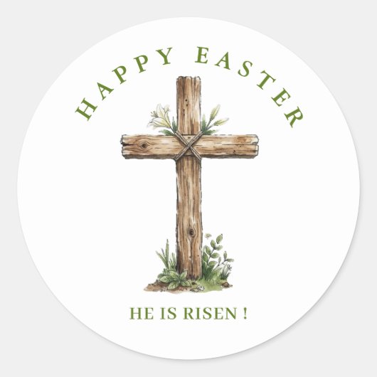 Rustic Wooden cross  He is Risen Label / Seal ラウンドシール (正面)