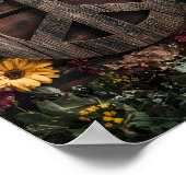 Rustic wooden peace sign with wildflowers ポスター (角)