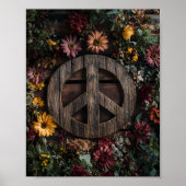 Rustic wooden peace sign with wildflowers ポスター (正面)