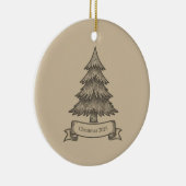Rustic Wooden Tree Illustration Christmas Decor セラミックオーナメント (右)