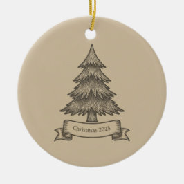Rustic Wooden Tree Illustration Christmas Decor セラミックオーナメント