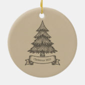 Rustic Wooden Tree Illustration Christmas Decor セラミックオーナメント (裏面)
