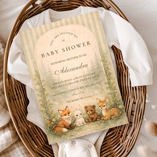 Rustic Woodland Baby Animals Baby Shower 招待状