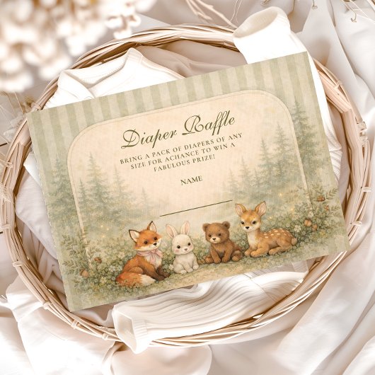 Rustic Woodland Baby Animals Diapper Raffle エンクロージャーカード