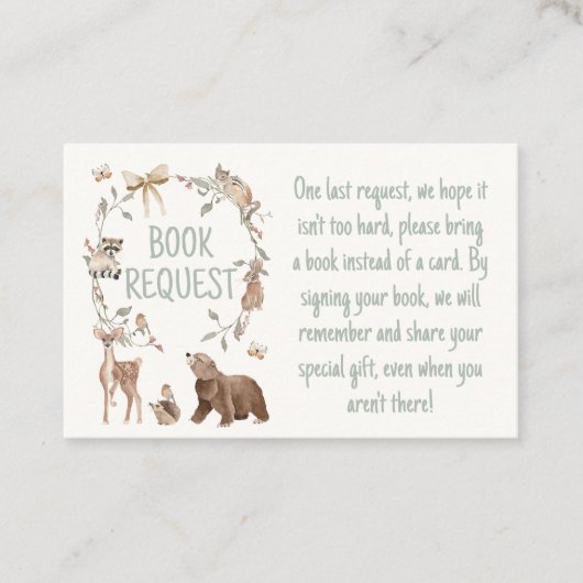 Rustic Woodland Baby Shower Book Request Insert ロイヤリティカード (正面)