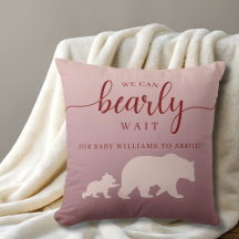 Rustic Woodland Bear Baby Shower Pink Throw Pillow
