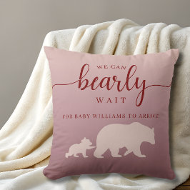 Rustic Woodland Bear Baby Shower Pink Throw Pillow クッション