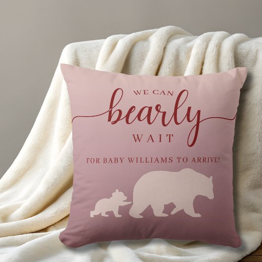 Rustic Woodland Bear Baby Shower Pink Throw Pillow クッション