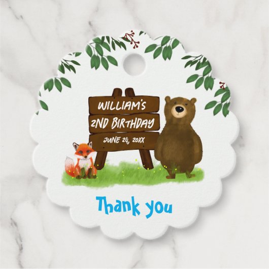 Rustic Woodland Bear Fox Forest Animals Birthday フェイバータグ (正面)