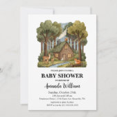 Rustic Woodland Cabin Forest Animals Baby Shower 招待状 (正面)