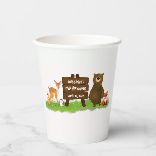 Rustic Woodland Calling Forest Animals Birthday  紙コップ (正面)