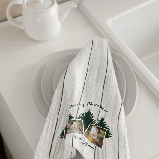 Rustic Woodland Christmas Photo キッチンタオル