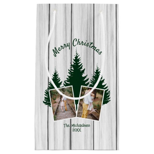 Rustic Woodland Christmas Photo スモールペーパーバッグ (正面)