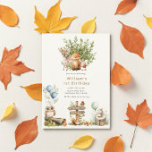 Rustic Woodland cute Baby animals First Birthday   招待状