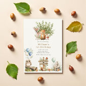 Rustic Woodland cute Baby animals First Birthday   招待状