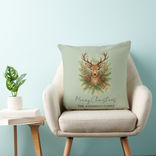 Rustic Woodland Deer Head with Winter Foliage - クッション (椅子)