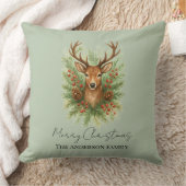 Rustic Woodland Deer Head with Winter Foliage -  クッション (ブランケット)