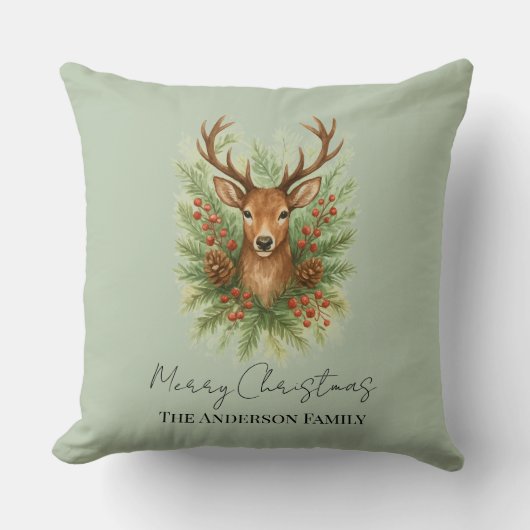Rustic Woodland Deer Head with Winter Foliage - クッション (正面)
