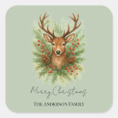 Rustic Woodland Deer Head with Winter Foliage -  スクエアシール (正面)