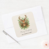 Rustic Woodland Deer Head with Winter Foliage -  スクエアシール (封筒)