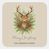 Rustic Woodland Deer Head with Winter Foliage -  スクエアシール (正面)
