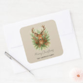 Rustic Woodland Deer Head with Winter Foliage -  スクエアシール (封筒)