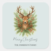 Rustic Woodland Deer Head with Winter Foliage -  スクエアシール (正面)